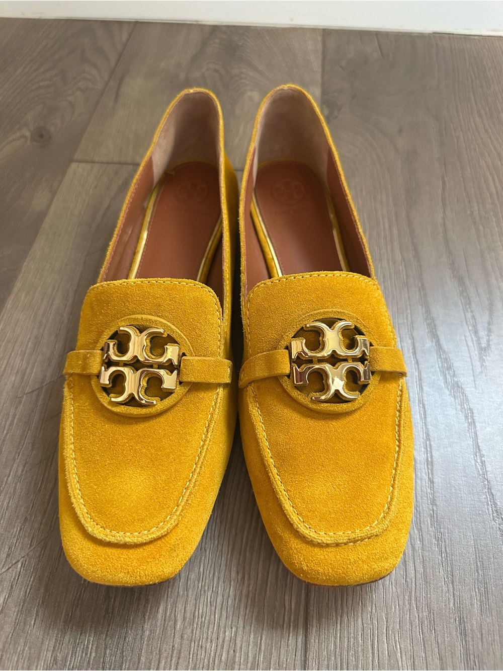 Tory Burch Women’s Mustard Yellow Soft Suede Logo Loafers - Picture 2 of 15